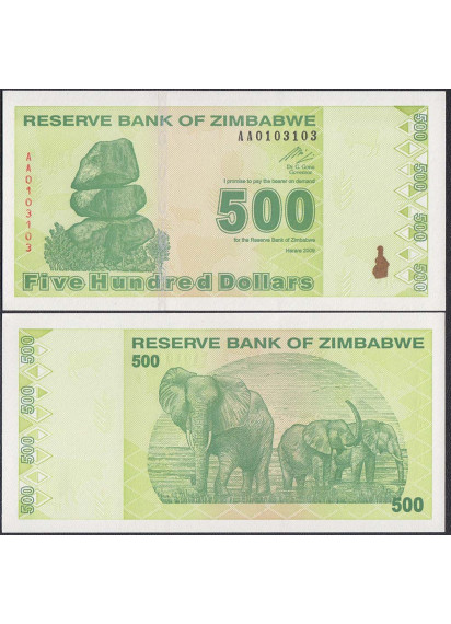 ZIMBABWE 500 Dollars 2009 Fior di Stampa